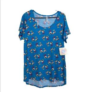LuLaRoe Classic Shirt Large Geometric Shapes Cranes Aqua Blue Colorful Unique